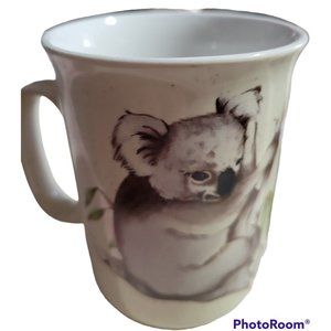 Webb Korea Speckled Stoneware Coffee Tea Mug Koala Bears Bamboo 1970 1980 Vtg